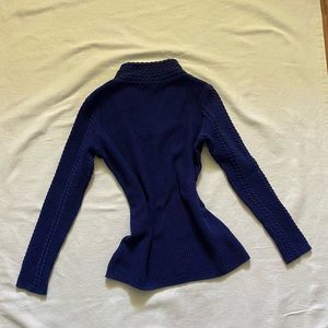 Nautica Royal Blue Ladies Sweater -  Cable & Waffle Knit Cotton - Chunky V Neck